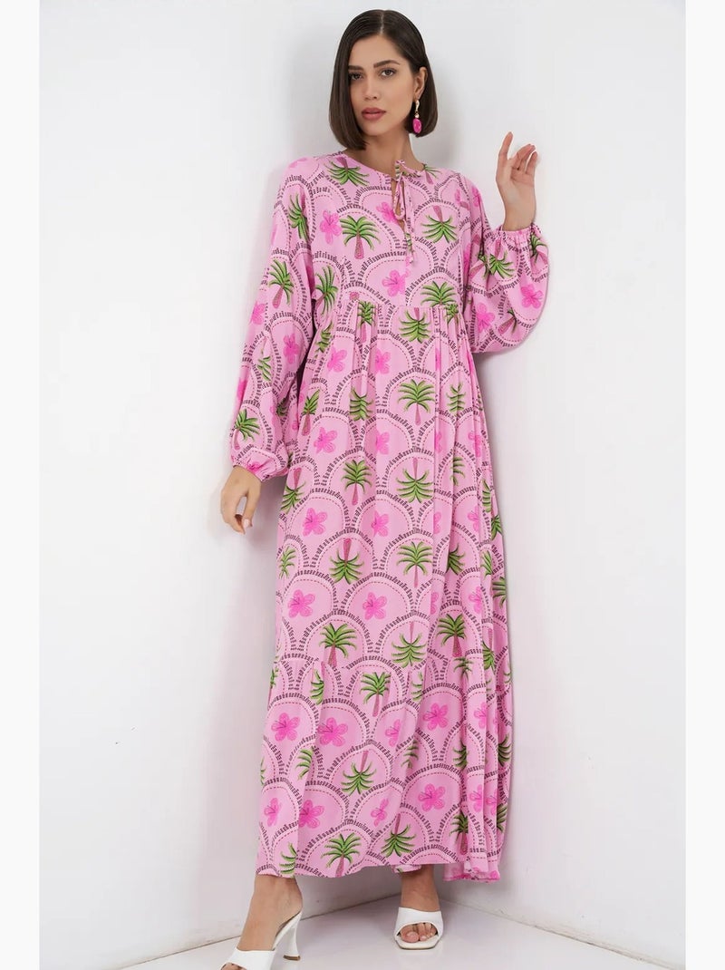Robe longue à imprimé tropical et fermeture boutonnée bdart Rose/Vert - Kiabi