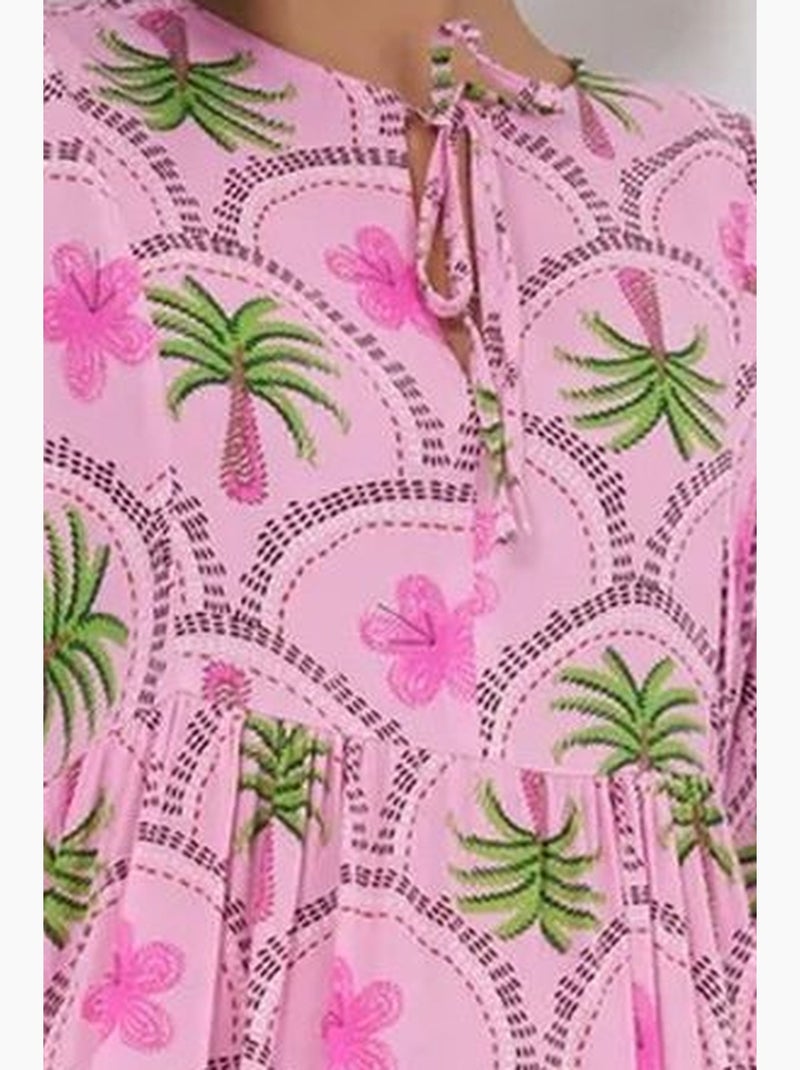 Robe longue à imprimé tropical et fermeture boutonnée bdart Rose/Vert - Kiabi