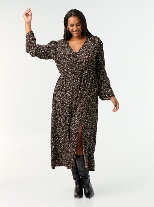 Robe longue à manches longues à motif - Kiabi