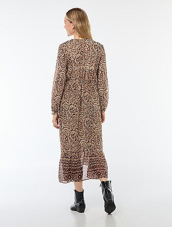 Robe longue à manches longues avec motif et volants