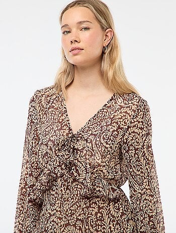 Robe longue à manches longues avec motif et volants