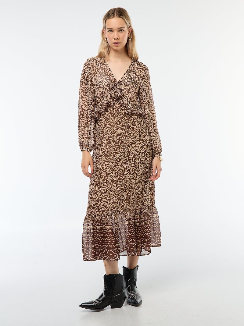 Robe longue à manches longues avec motif et volants Rouge - Kiabi