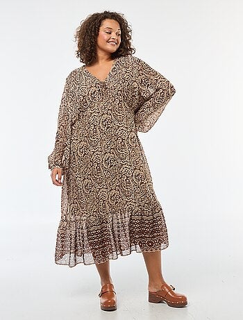 Robe longue à motif avec nouette au col