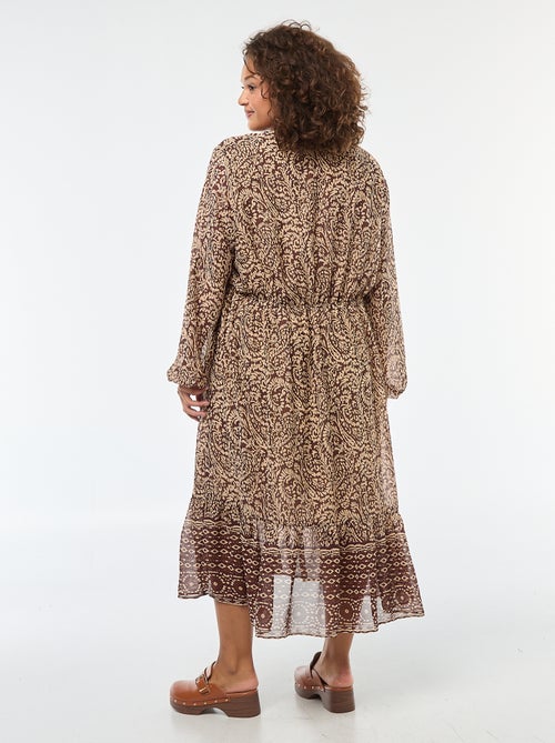 Robe longue à motif avec nouette au col - Kiabi