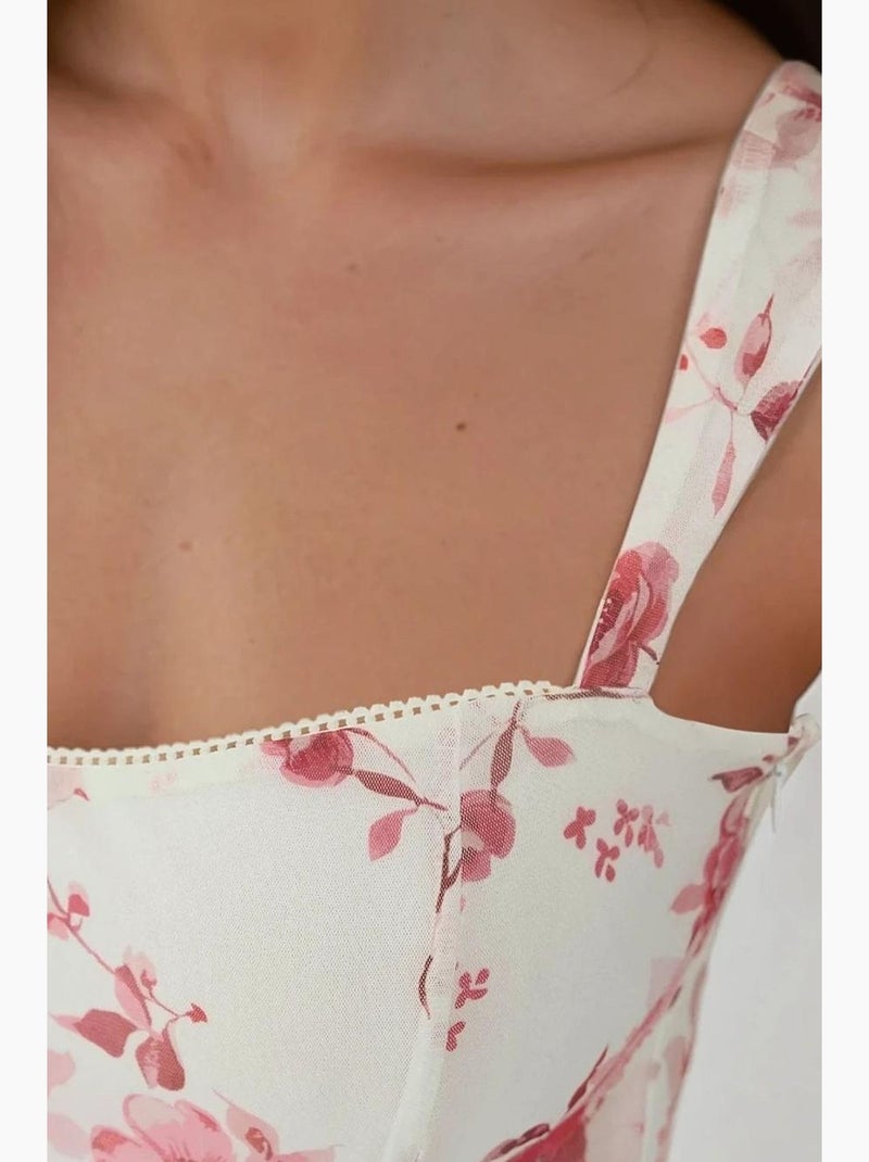 Robe longue à motifs avec col en cœur hiccup Blanc Rose - Kiabi