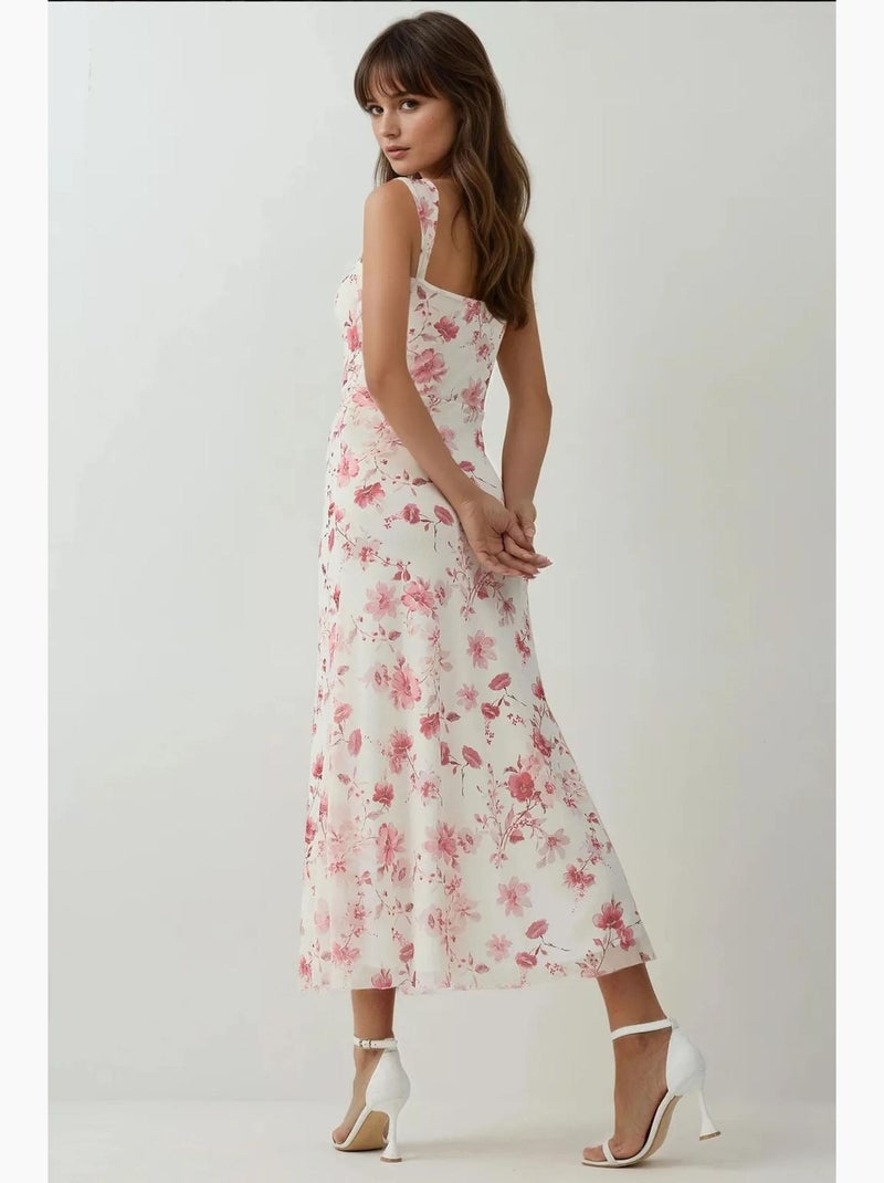 Robe longue à motifs avec col en cœur hiccup Blanc Rose - Kiabi