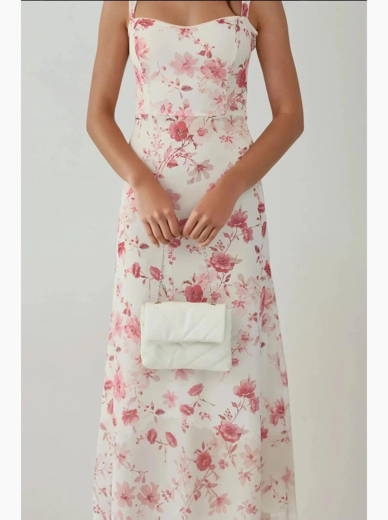 Robe longue à motifs avec col en cœur hiccup Blanc Rose - Kiabi