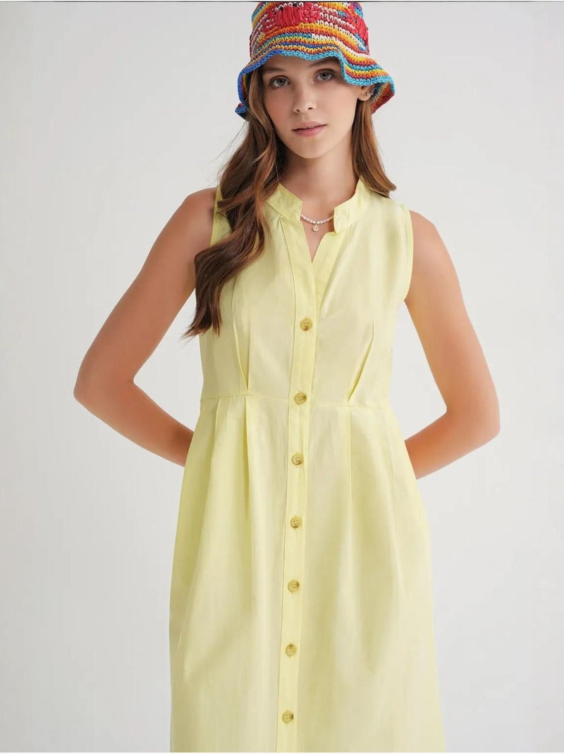 Robe longue à volants et col boutonné mixray Jaune citron - Kiabi