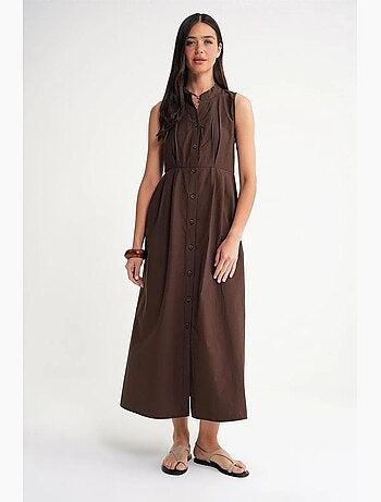 Robe longue à volants et col boutonné mixray