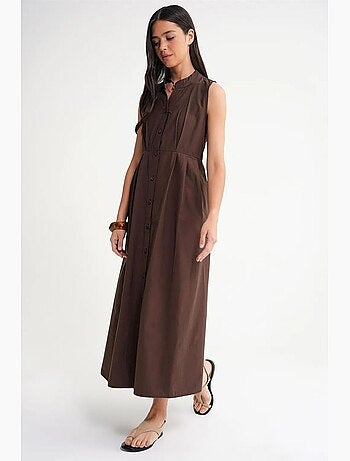Robe longue à volants et col boutonné mixray