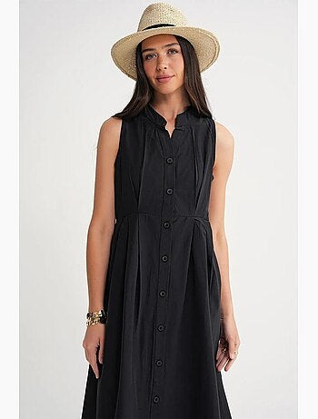 Robe longue à volants et col boutonné mixray