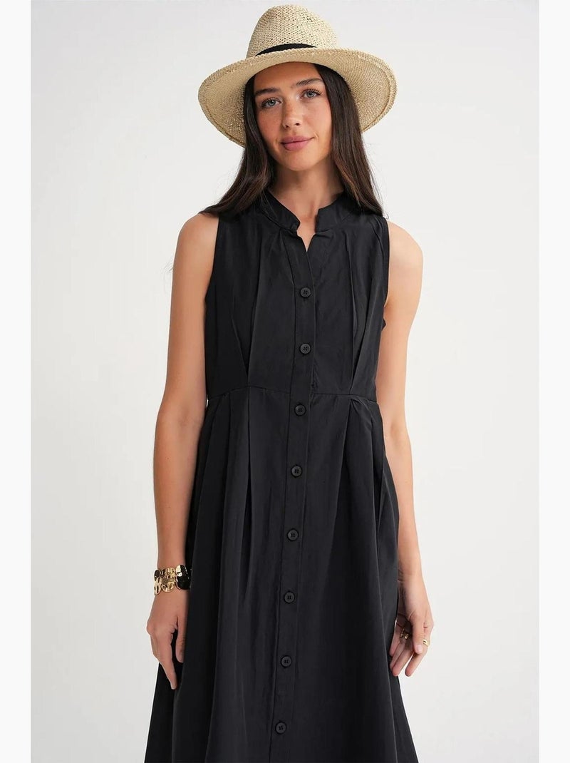 Robe longue à volants et col boutonné mixray Noir - Kiabi