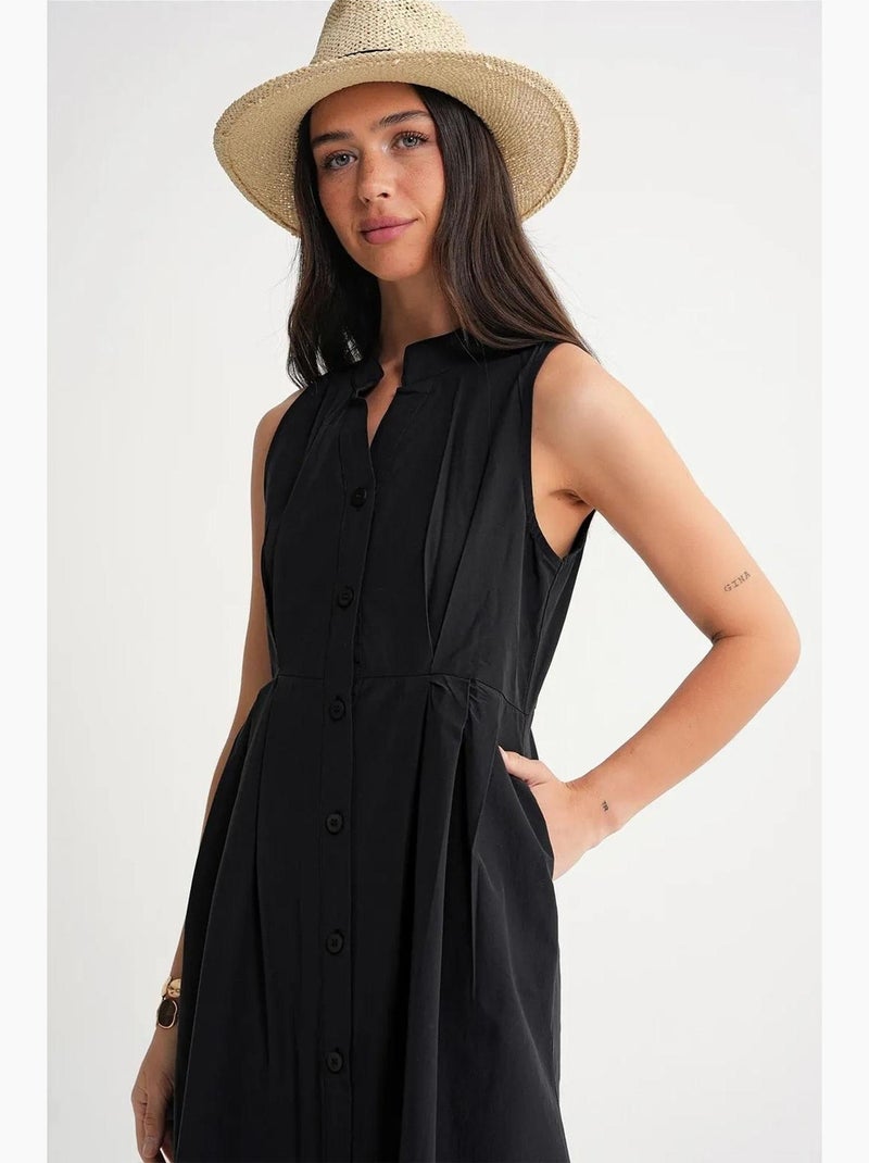 Robe longue à volants et col boutonné mixray Noir - Kiabi