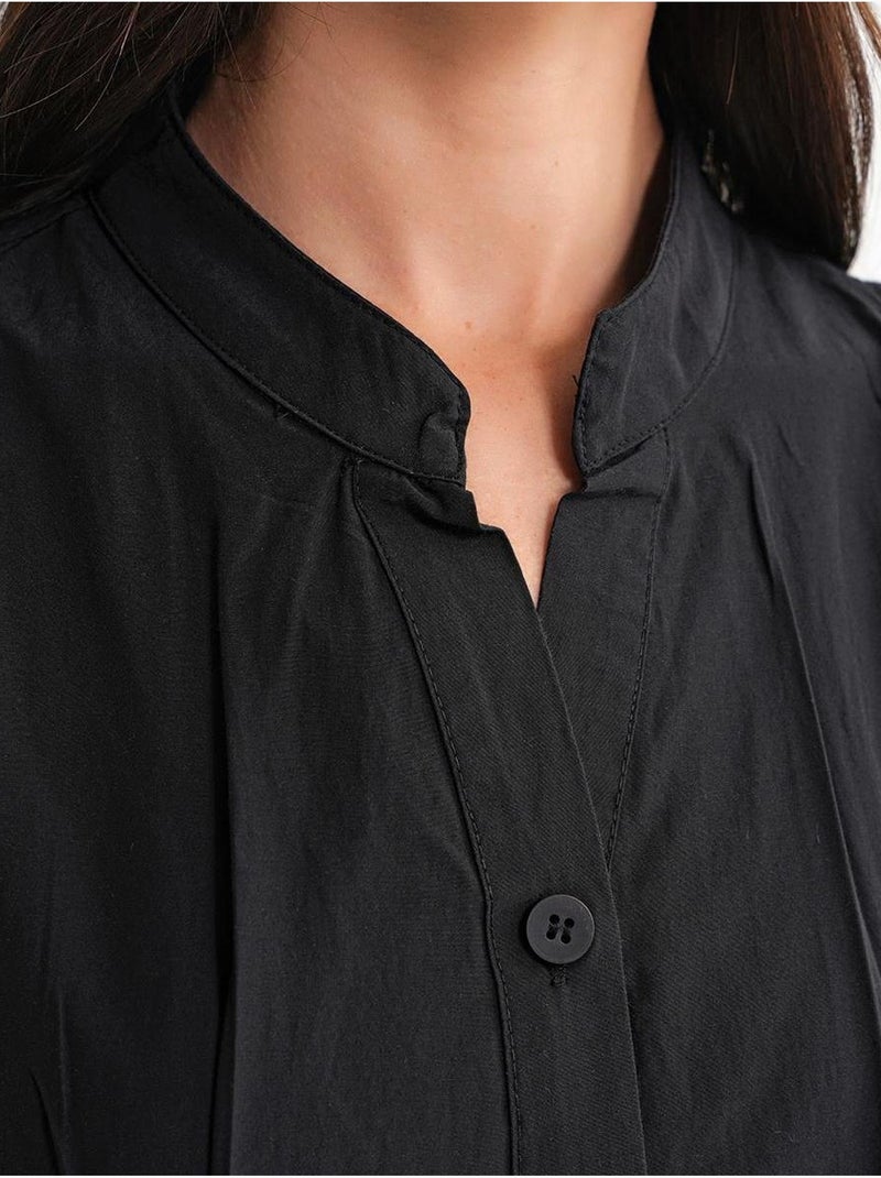 Robe longue à volants et col boutonné mixray Noir - Kiabi