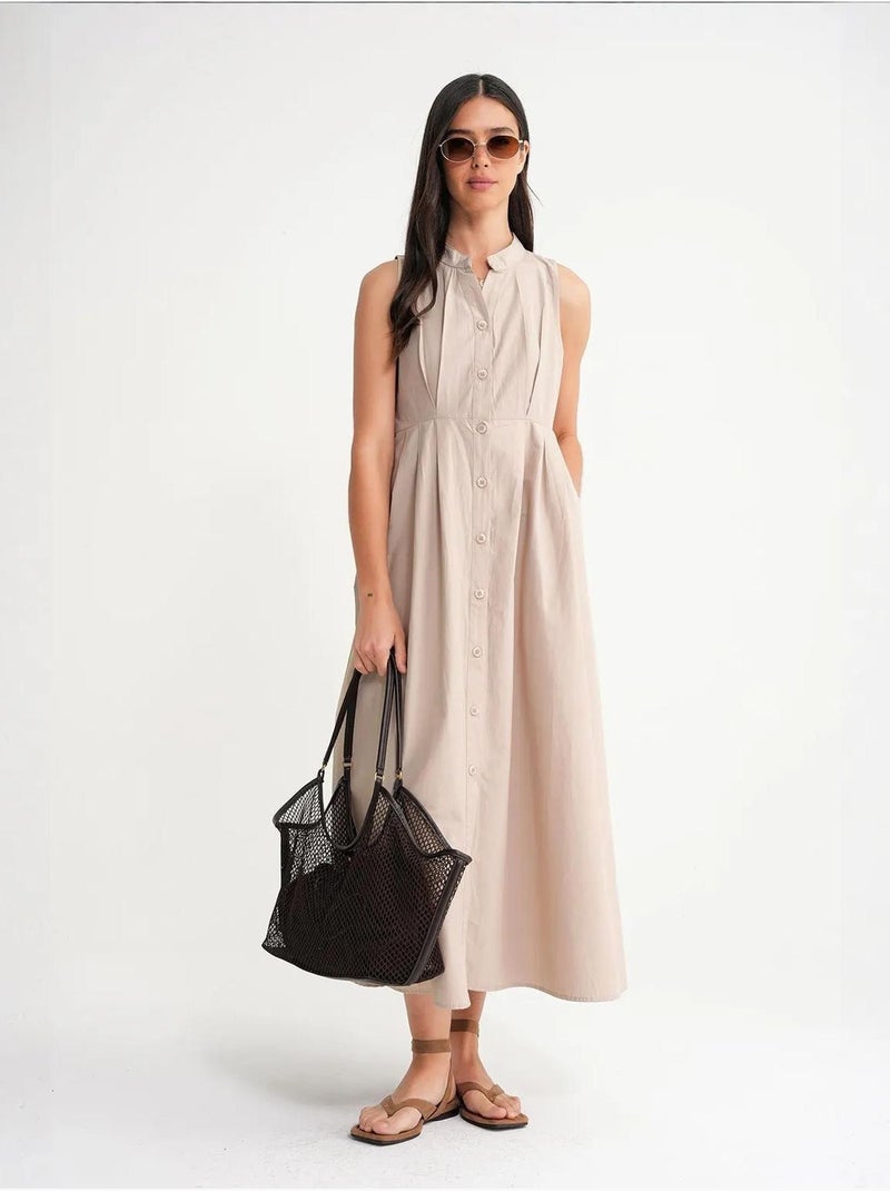 Robe longue à volants et col boutonné mixray Sable - Kiabi