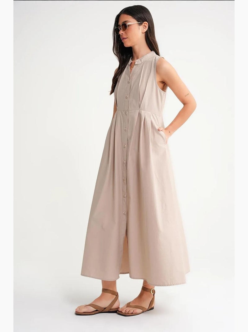 Robe longue à volants et col boutonné mixray Sable - Kiabi