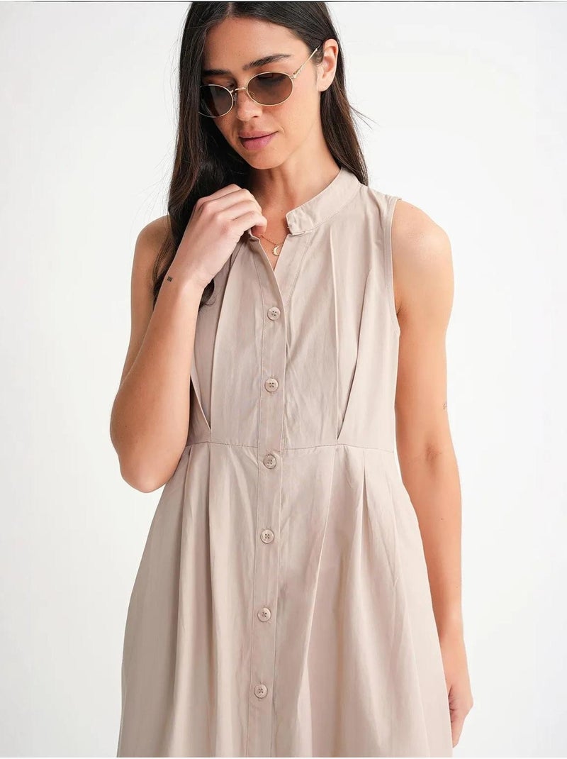 Robe longue à volants et col boutonné mixray Sable - Kiabi