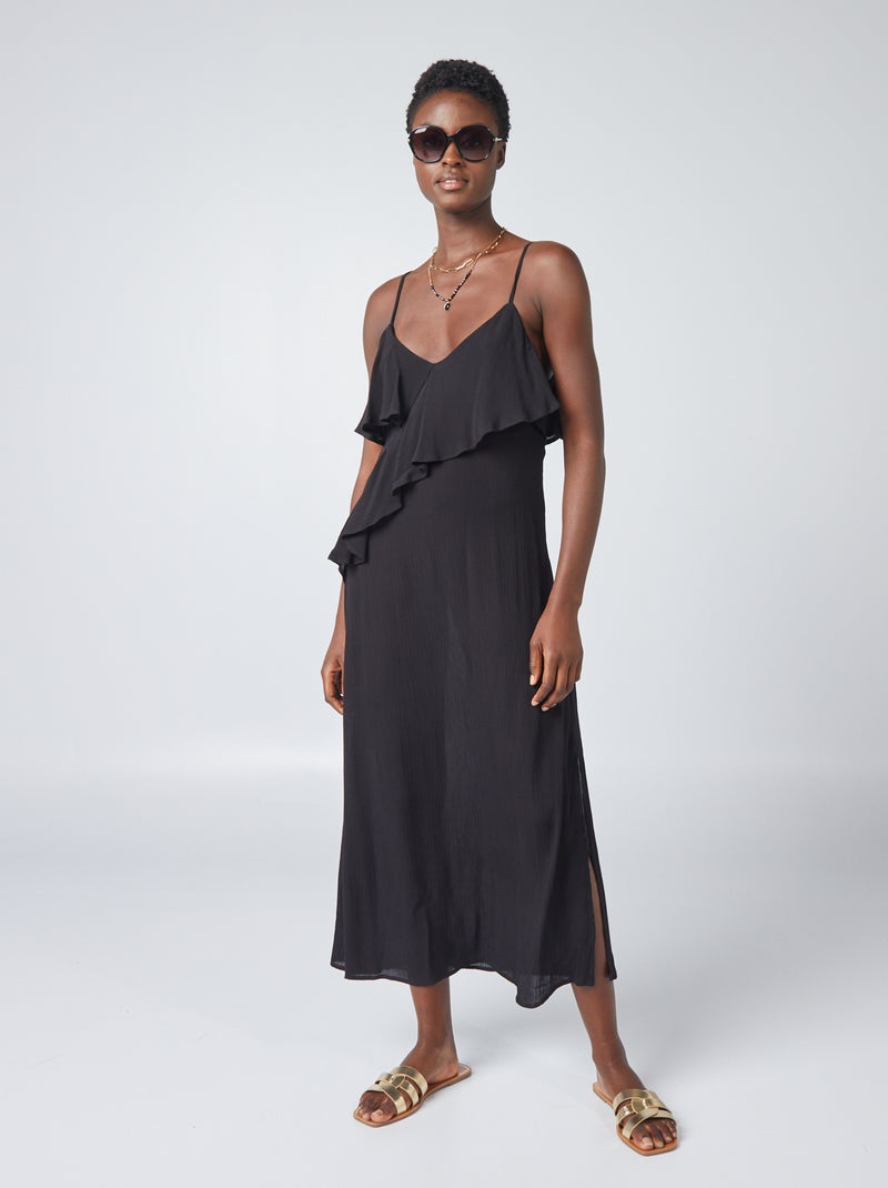Robe longue à volants noir - Kiabi