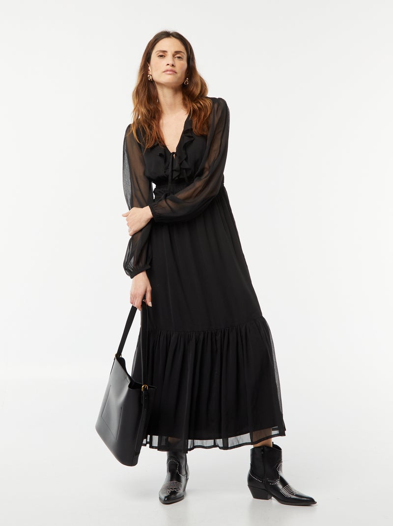 Robe longue à volants Noir - Kiabi