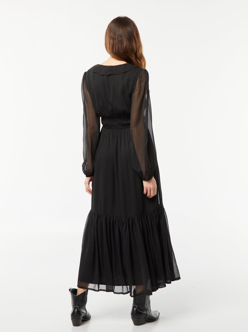 Robe longue à volants Noir - Kiabi