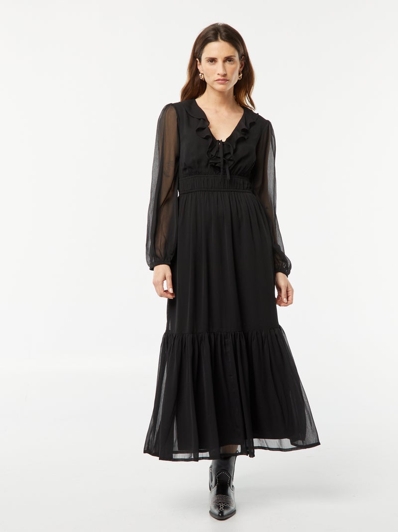 Robe longue à volants Noir - Kiabi