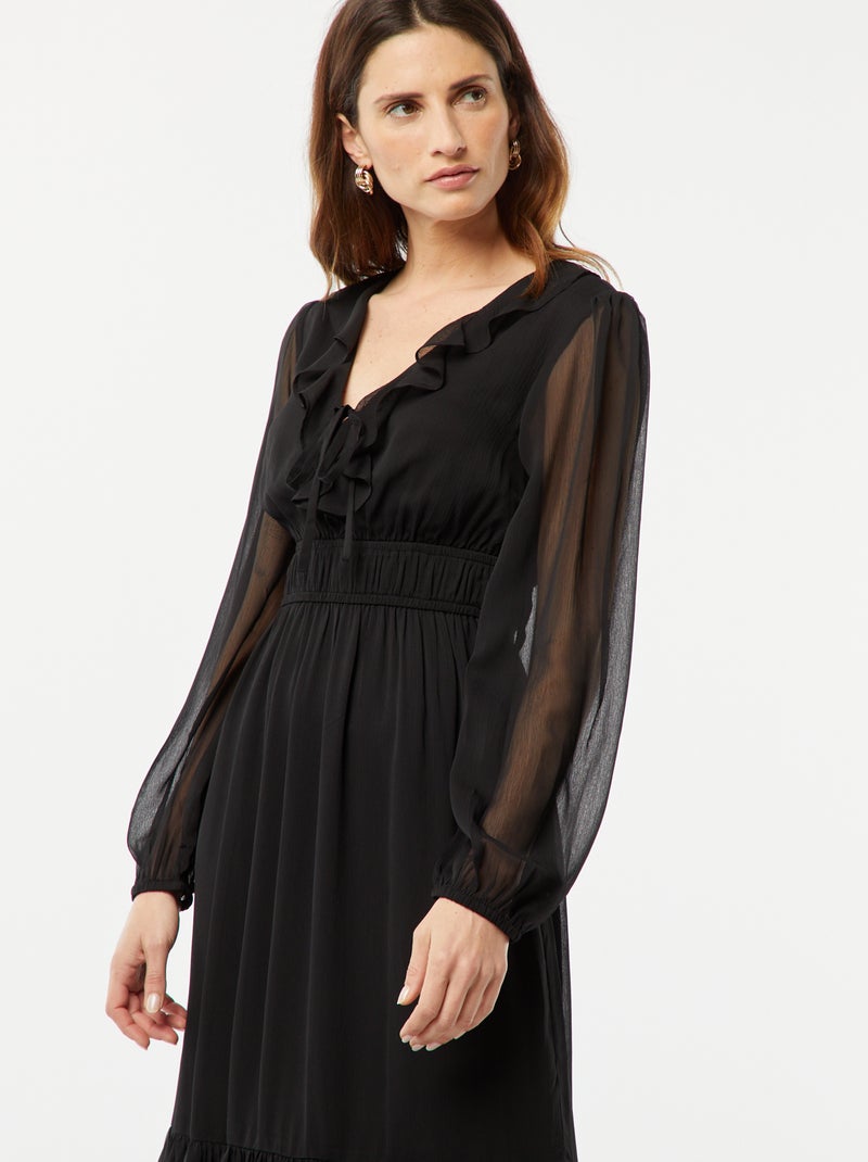 Robe longue à volants Noir - Kiabi