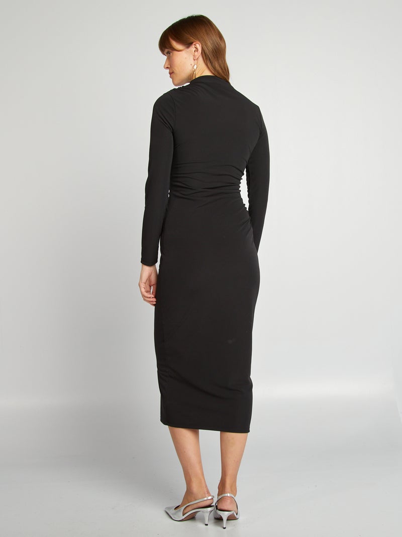 Robe longue ajustée drapée noir - Kiabi