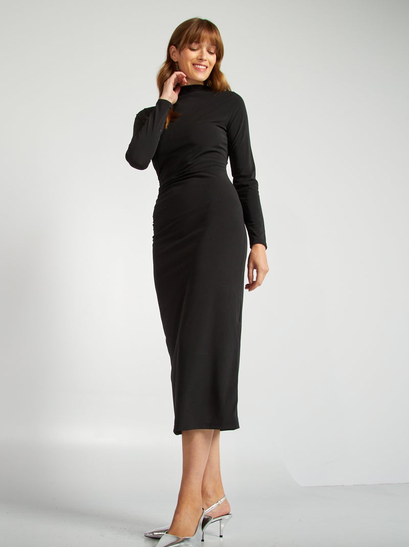 Robe longue ajustée drapée noir - Kiabi