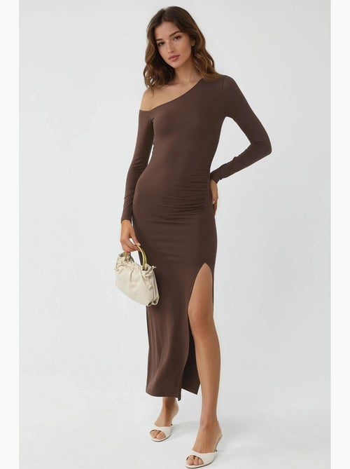 Robe longue asymétrique à col et volants busem - Kiabi