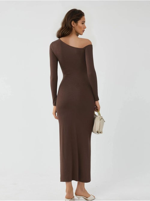 Robe longue asymétrique à col et volants busem - Kiabi
