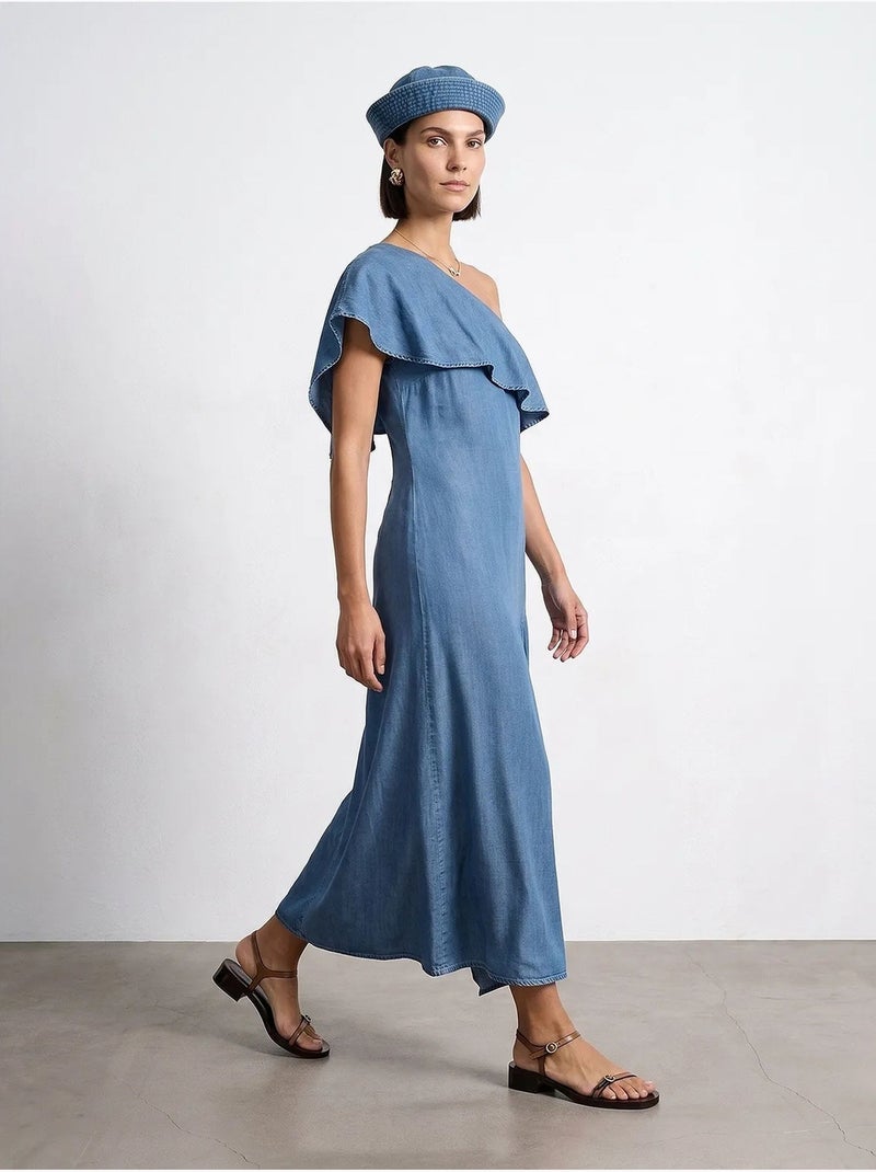Robe longue asymétrique à une manche dilvin Bleu - Kiabi