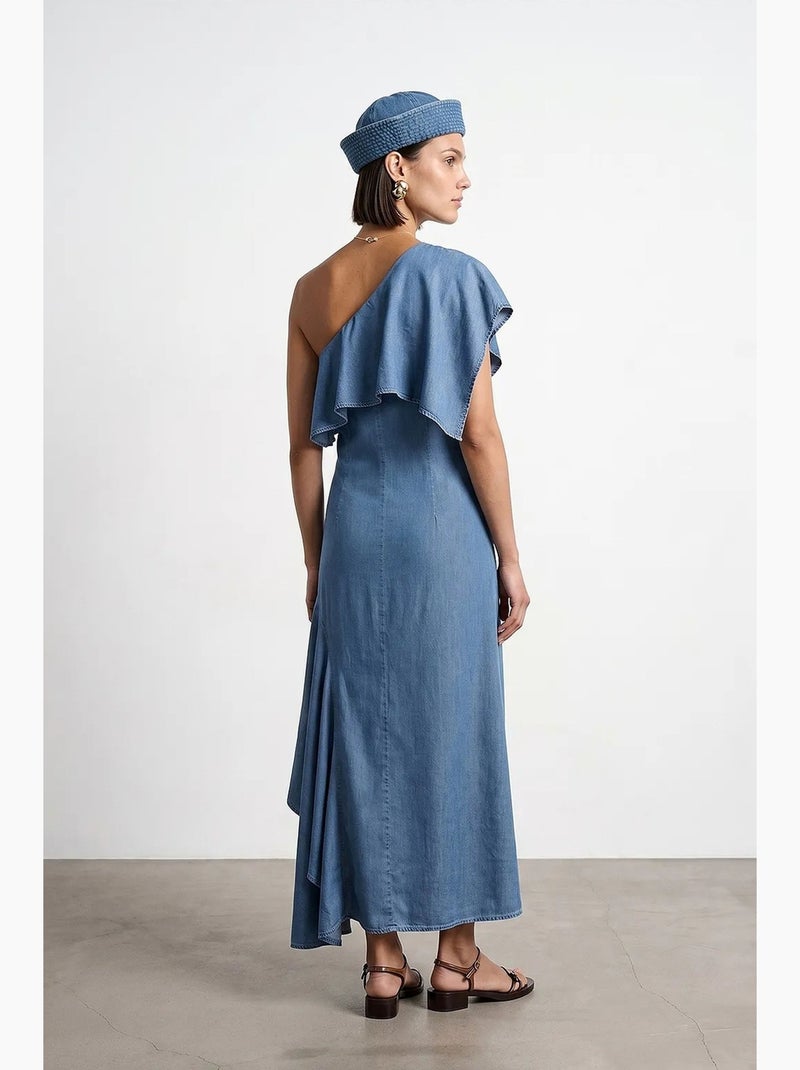 Robe longue asymétrique à une manche dilvin Bleu - Kiabi