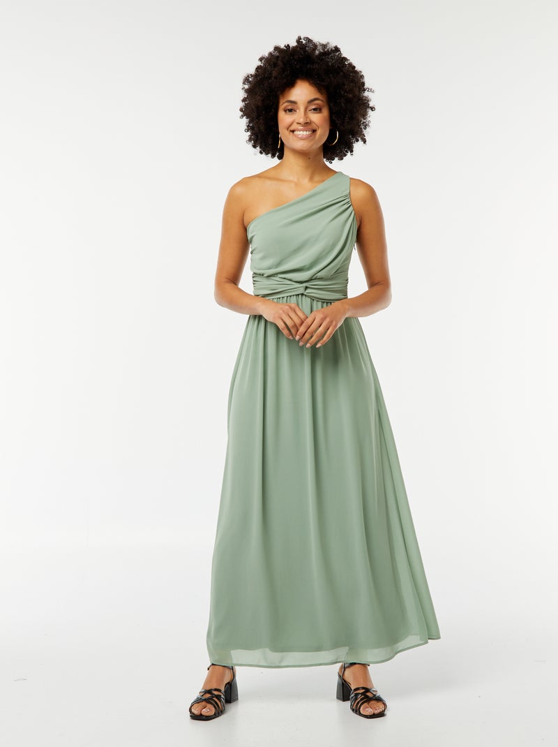 Robe longue asymétrique avec effet drapé à l'avant VERT - Kiabi