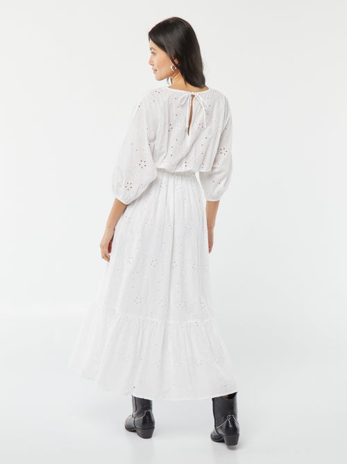 Robe longue avec broderie anglaise et volant à la base - Kiabi