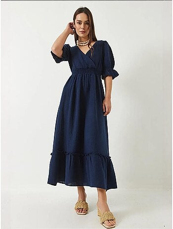 Robe longue avec col cache-cœur, taille et manches élastiques lucci