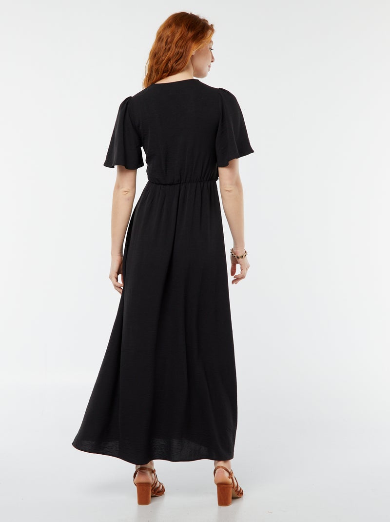 Robe longue avec col effet croisé et noué noir - Kiabi