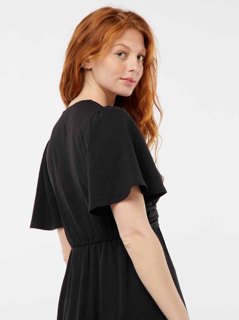 Robe longue avec col effet croisé et noué noir - Kiabi