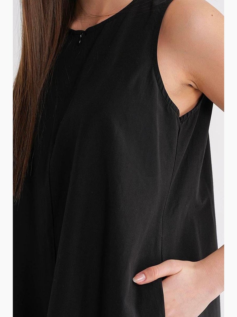 Robe longue avec col pointu et volants mixray Noir - Kiabi