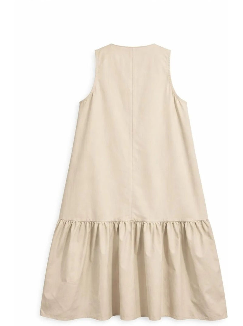 Robe longue avec col pointu et volants mixray Sable - Kiabi