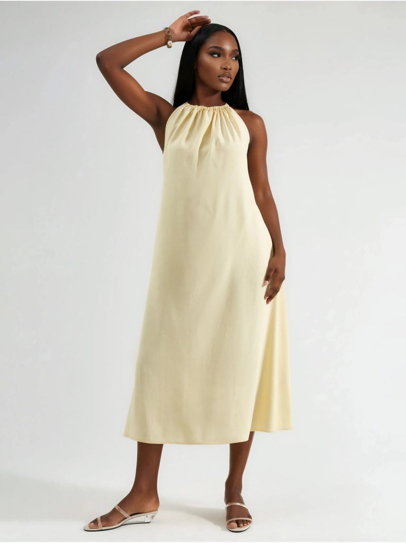 Robe longue avec détail drapé busem Jaune citron - Kiabi