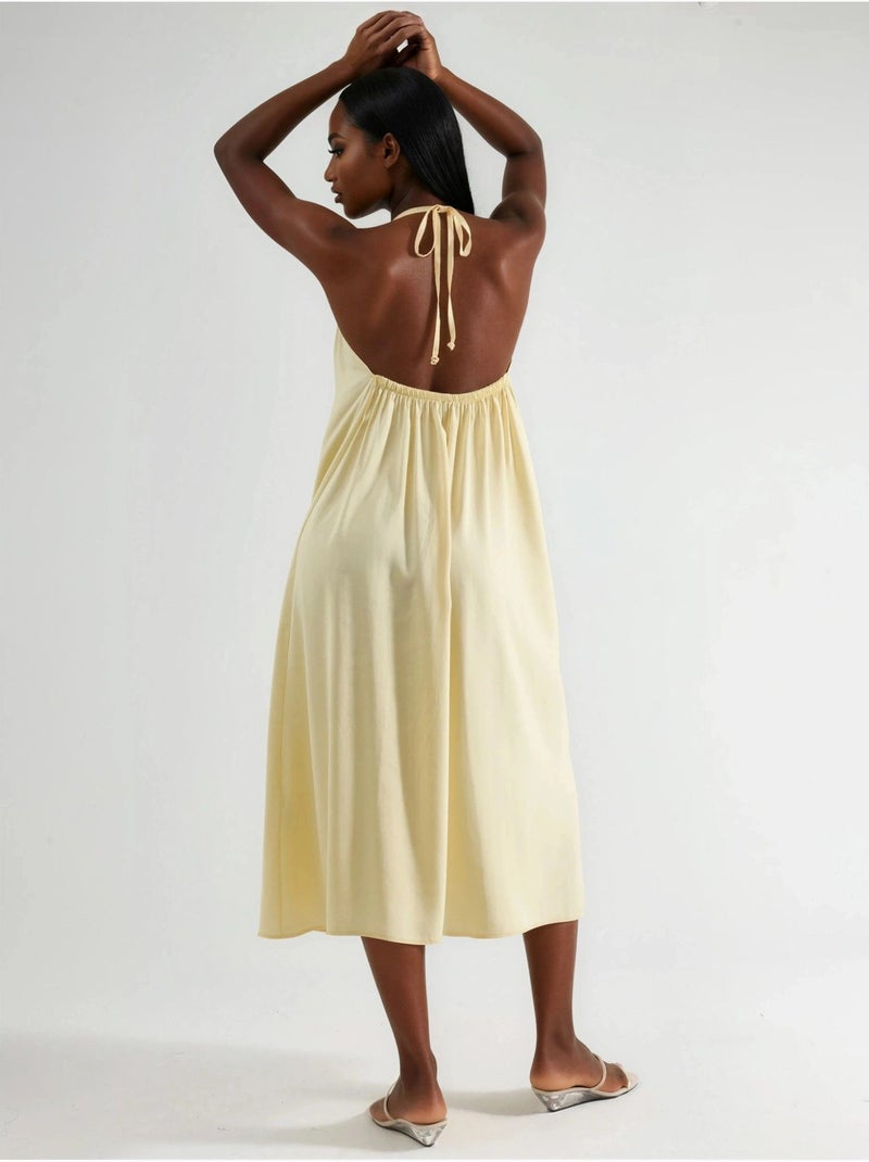 Robe longue avec détail drapé busem Jaune citron - Kiabi