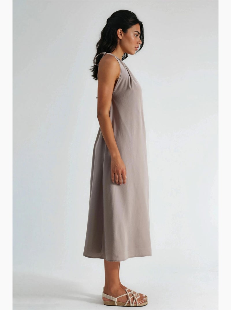Robe longue avec détail drapé busem Marron noisette - Kiabi