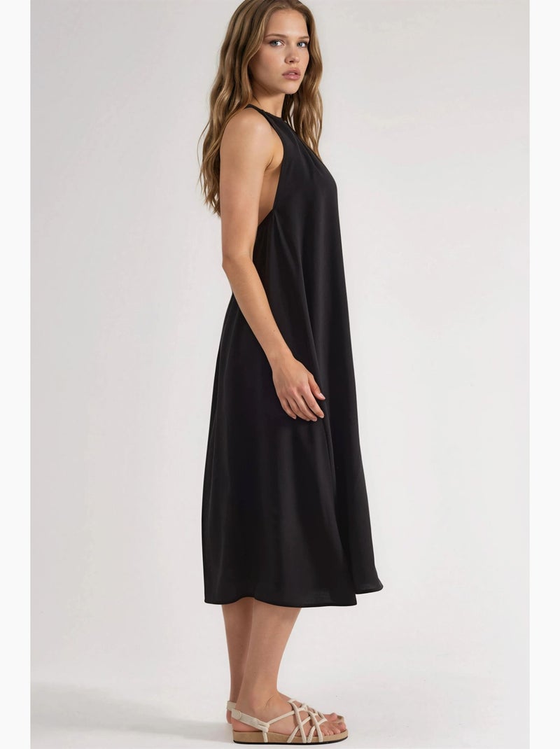 Robe longue avec détail drapé busem Noir - Kiabi