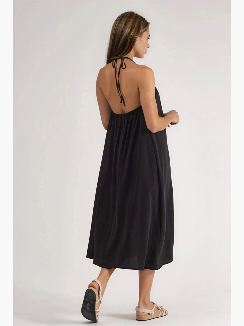 Robe longue avec détail drapé busem Noir - Kiabi