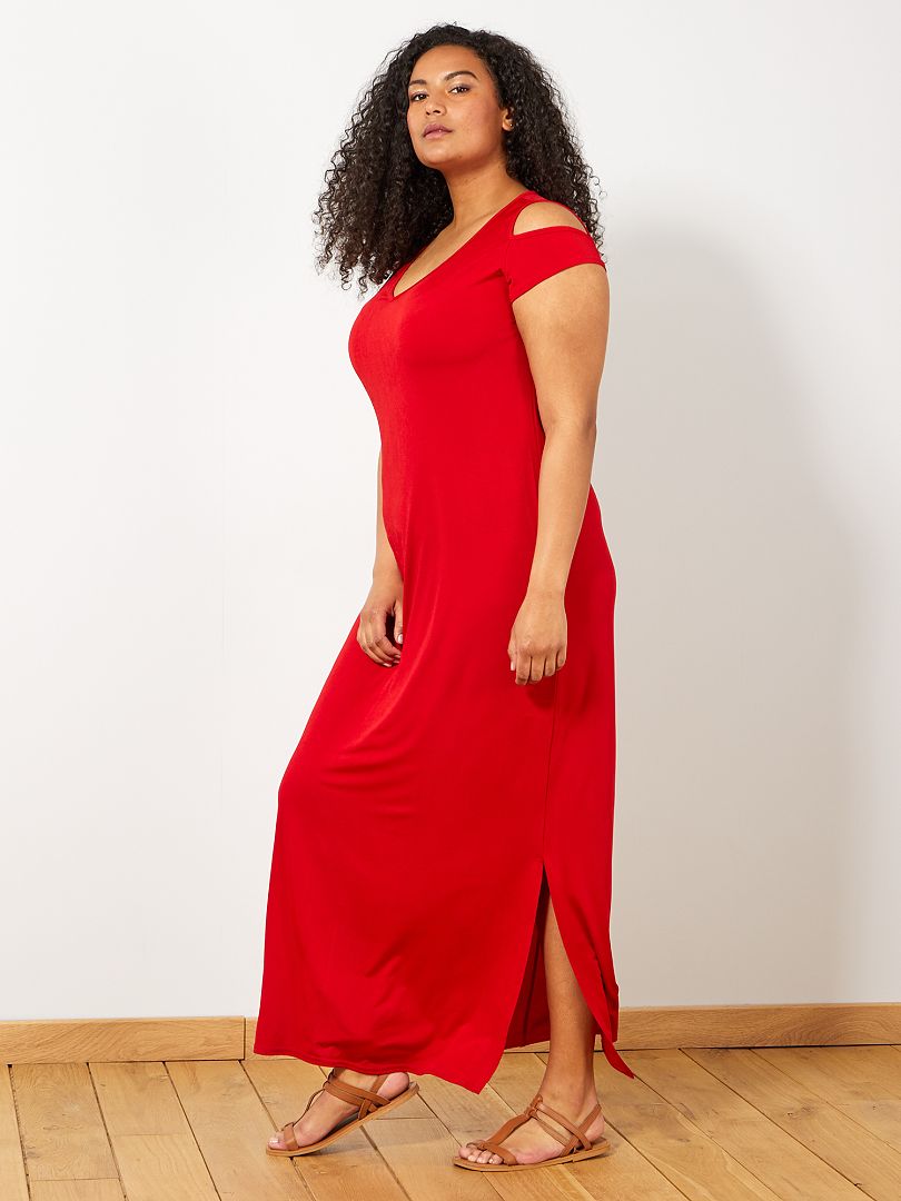 Robe longue avec paules d nud es rouge Kiabi 20.00