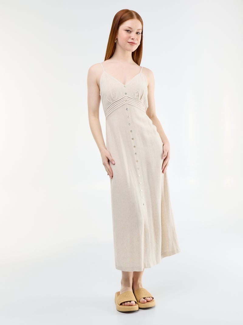 Robe longue avec fines bretelles ajustables Beige - Kiabi