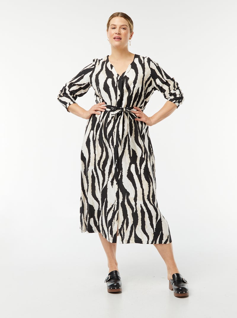 Robe longue avec ouverture entièrement boutonnée BEIGE - Kiabi