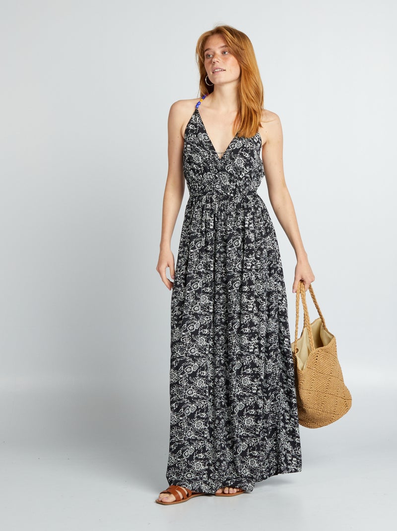Robe longue avec perles Noir/blanc - Kiabi