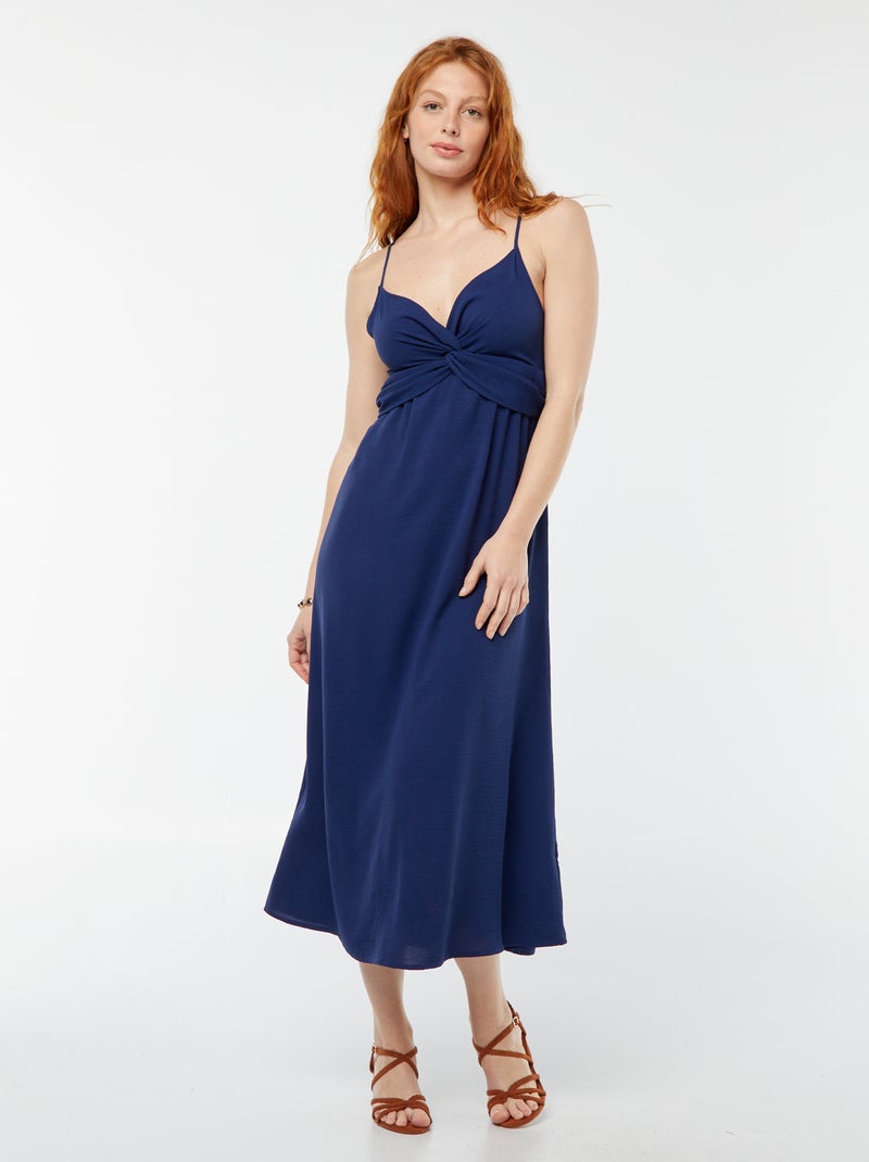 Robe longue avec un effet nouer et drapé devant Bleu - Kiabi