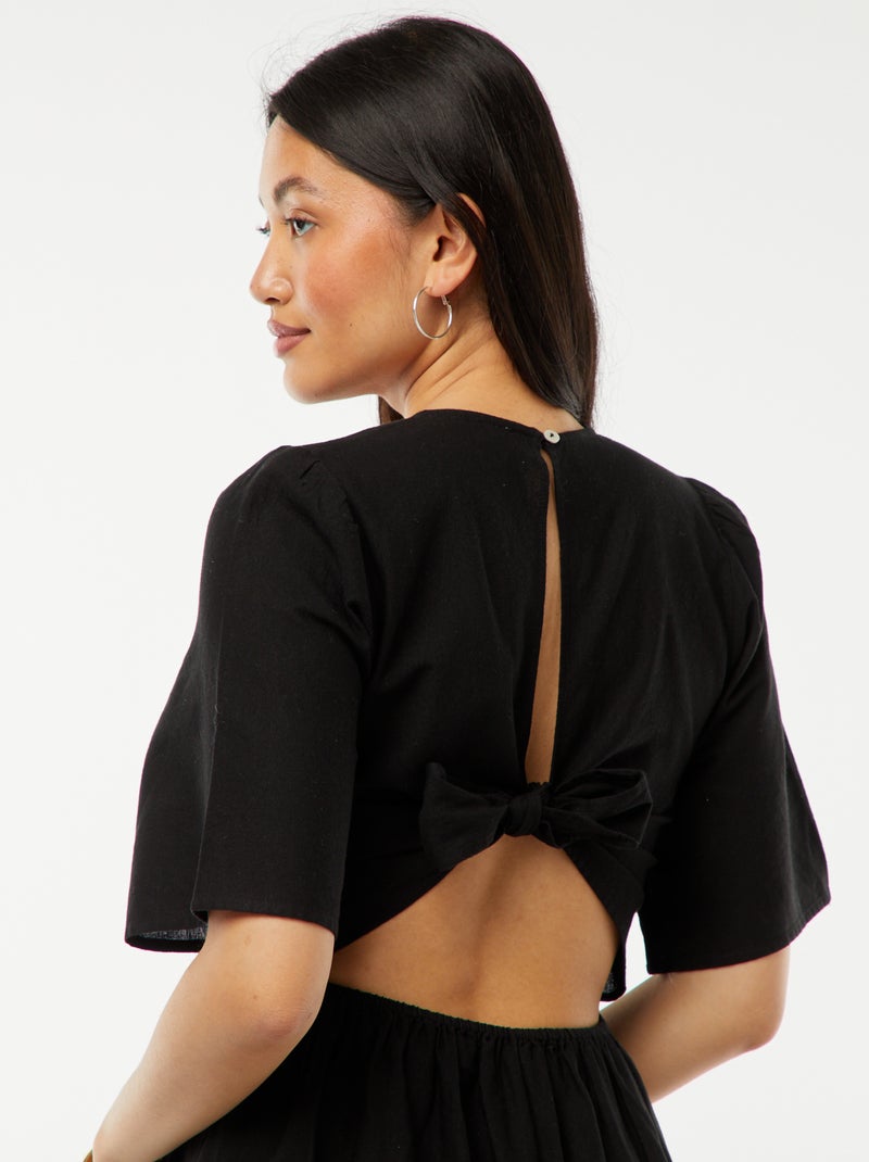 Robe longue base volantée avec dos ouvert Noir - Kiabi
